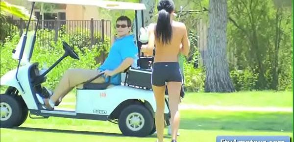  Hot brunette young amateur Mya gets kinky and takes her clothes off on the golf course